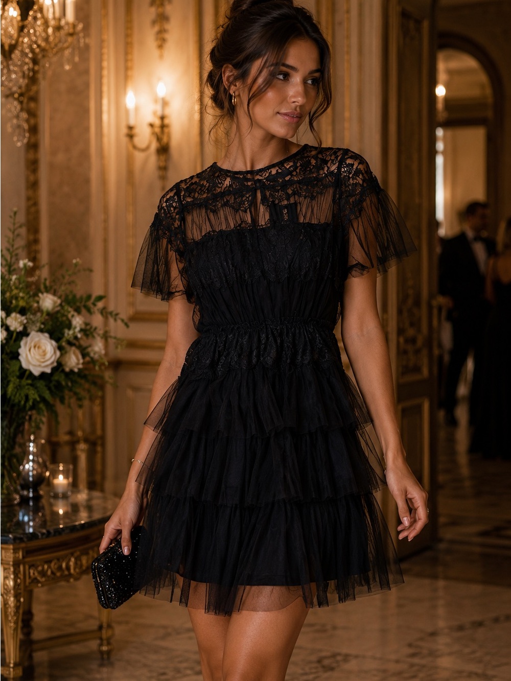 Haute Rouge Black Ruffle Mini Dress